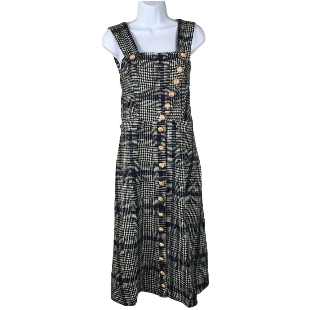 Madison Young‎ Dress Glen Check Plaid Print Midi Jumper Women's M Dark Academia